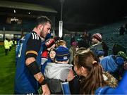 28 January 2023; Will Connors of Leinster with supporters after his side's victory in the United Rugby Championship match between Leinster and Cardiff at RDS Arena in Dublin. Photo by Harry Murphy/Sportsfile
