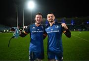 28 January 2023; Will Connors and Max Deegan of Leinster after their side's victory in the United Rugby Championship match between Leinster and Cardiff at RDS Arena in Dublin. Photo by Harry Murphy/Sportsfile