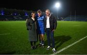 28 January 2023; Debutant Aitzol King of Leinster with his mother Amaia and father Victor after the United Rugby Championship match between Leinster and Cardiff at RDS Arena in Dublin. Photo by Harry Murphy/Sportsfile