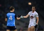 28 January 2023; Darragh Kirwan of Kildare and Michael Fitzsimons of Dublin after the Allianz Football League Division 2 match between Dublin and Kildare at Croke Park in Dublin. Photo by Stephen McCarthy/Sportsfile
