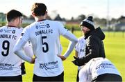 27 January 2023; Dundalk head coach Stephen O'Donnell talks to his players before the Pre-Season Friendly match between Cork City and Dundalk at the FAI National Training Centre in Abbotstown, Dublin. Photo by Ben McShane/Sportsfile