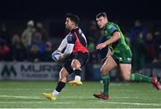 28 January 2023; Edwill van der Merwe of Emirates Lions and Tom Farrell of Connacht during the United Rugby Championship match between Connacht and Emirates Lions at The Sportsground in Galway. Photo by Seb Daly/Sportsfile