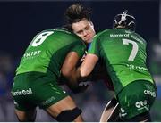 28 January 2023; Quan Horn of Emirates Lions is tackled by Jarrad Butler, left, and Conor Oliver of Connacht during the United Rugby Championship match between Connacht and Emirates Lions at The Sportsground in Galway. Photo by Seb Daly/Sportsfile