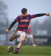 28 January 2023; Tadhg Bird of Clontarf during theEnergia All-Ireland League Division 1A match between Terenure College and Clontarf at Lakelands Park in Dublin. Photo by Matt Browne/Sportsfile