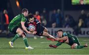 28 January 2023; Quan Horn of Emirates Lions is tackled by Cathal Forde, left, and Tom Farrell of Connacht during the United Rugby Championship match between Connacht and Emirates Lions at The Sportsground in Galway. Photo by Seb Daly/Sportsfile