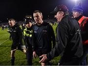 28 January 2023; Referee Joe McQuillan leaves the pitch alongside a member of An Garda Síochána after the drawn Allianz Football League Division 1 match between Mayo and Galway at Hastings Insurance MacHale Park in Castlebar, Mayo. Photo by Piaras Ó Mídheach/Sportsfile