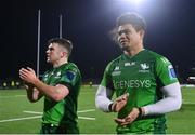 28 January 2023; Dominic Robertson-McCoy, right, and Tom Farrell of Connacht after their side's victory in the United Rugby Championship match between Connacht and Emirates Lions at The Sportsground in Galway. Photo by Seb Daly/Sportsfile