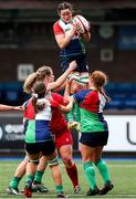 29 January 2023; Hannah O'Connor of Combined Provinces XV wins possession in a lineout during the Celtic Challenge 2023 match between Welsh Development XV and Combined Provinces XV at Cardiff Arms Park in Cardiff, Wales. Photo by Gareth Everett/Sportsfile