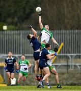 29 January 2023; Jason McGee of Donegal and Barry O'Sullivan of Kerry compete for possession from the throw-in during the Allianz Football League Division 1 match between Donegal and Kerry at MacCumhaill Park in Ballybofey, Donegal. Photo by Ramsey Cardy/Sportsfile