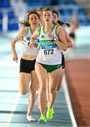 29 January 2023; Niamh Kearney of Raheny Shamrock AC, Dublin, competing in the Women's Senior 1500m during the 123.ie AAI Indoor Games at the TUS International arena in Athlone, Westmeath. Photo by Ben McShane/Sportsfile