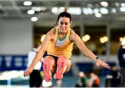29 January 2023; Saragh Buggy of St Abbans AC, Laois, practices her jump before competing in the Women's Senior Triple Jump during the 123.ie AAI Indoor Games at the TUS International arena in Athlone, Westmeath. Photo by Ben McShane/Sportsfile