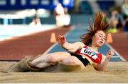 29 January 2023; Leagh Moloney of Dooneen AC, Limerick, competing in the Women's Senior Long Jump during the 123.ie AAI Indoor Games at the TUS International arena in Athlone, Westmeath. Photo by Ben McShane/Sportsfile