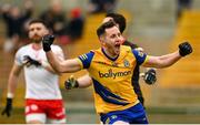 29 January 2023; Ciaráin Murtagh of Roscommon celebrates his side's second goal, scored by teammate Diarmuid Murtagh, during the Allianz Football League Division 1 match between Roscommon and Tyrone at Dr Hyde Park in Roscommon. Photo by Seb Daly/Sportsfile
