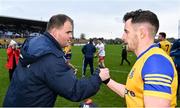 29 January 2023; Roscommon manager Davy Burke and Ciaráin Murtagh after their side's victory in the Allianz Football League Division 1 match between Roscommon and Tyrone at Dr Hyde Park in Roscommon. Photo by Seb Daly/Sportsfile