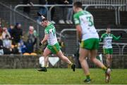 29 January 2023; Patrick McBrearty of Donegal celebrates after kicking the match winning point in the Allianz Football League Division 1 match between Donegal and Kerry at MacCumhaill Park in Ballybofey, Donegal. Photo by Ramsey Cardy/Sportsfile