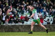 29 January 2023; Patrick McBrearty of Donegal celebrates after kicking the match winning point in the Allianz Football League Division 1 match between Donegal and Kerry at MacCumhaill Park in Ballybofey, Donegal. Photo by Ramsey Cardy/Sportsfile