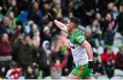29 January 2023; Patrick McBrearty of Donegal celebrates after kicking the match winning point in the Allianz Football League Division 1 match between Donegal and Kerry at MacCumhaill Park in Ballybofey, Donegal. Photo by Ramsey Cardy/Sportsfile