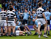 29 January 2023; David Walsh of St Michael's College celebrates his side's first try during the Bank of Ireland Leinster Rugby Schools Senior Cup First Round match between St Michael’s College and Belvedere College at Energia Park in Dublin. Photo by Harry Murphy/Sportsfile