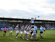 29 January 2023; David Walsh of St Michael's College takes possession in a lineout during the Bank of Ireland Leinster Rugby Schools Senior Cup First Round match between St Michael’s College and Belvedere College at Energia Park in Dublin. Photo by Harry Murphy/Sportsfile