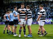 29 January 2023; Alan Spicer and Morgan McMahon of Belvedere College after their side's defeat in the Bank of Ireland Leinster Rugby Schools Senior Cup First Round match between St Michael’s College and Belvedere College at Energia Park in Dublin. Photo by Harry Murphy/Sportsfile