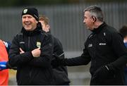 29 January 2023; Kerry manager Jack O'Connor, left, shares a joke with linesman Anthony Marron before the Allianz Football League Division 1 match between Donegal and Kerry at MacCumhaill Park in Ballybofey, Donegal. Photo by Ramsey Cardy/Sportsfile