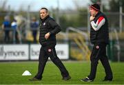 29 January 2023; Tyrone joint managers Brian Dooher, left, and Feargal Logan before the Allianz Football League Division 1 match between Roscommon and Tyrone at Dr Hyde Park in Roscommon. Photo by Seb Daly/Sportsfile