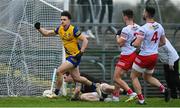 29 January 2023; Ben O’Carroll of Roscommon celebrates after scoring his side's third goal during the Allianz Football League Division 1 match between Roscommon and Tyrone at Dr Hyde Park in Roscommon. Photo by Seb Daly/Sportsfile