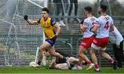 29 January 2023; Ben O’Carroll of Roscommon celebrates after scoring his side's third goal during the Allianz Football League Division 1 match between Roscommon and Tyrone at Dr Hyde Park in Roscommon. Photo by Seb Daly/Sportsfile