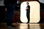 28 January 2023; Justin Ferizaj poses for a portrait for club photographer George Kelly during a Shamrock Rovers squad portrait session at Roadstone Group Sports Club in Dublin. Photo by Stephen McCarthy/Sportsfile