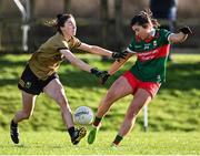 28 January 2023; Rachel Kearns of Mayo in action against Eilís Lynch of Kerry during the 2023 Lidl Ladies National Football League Division 1 Round 2 match between Mayo and Kerry at the NUI Galway Connacht GAA Centre of Excellence in Bekan, Mayo. Photo by Piaras Ó Mídheach/Sportsfile