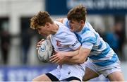 30 January 2023; Dylan Henry of Presentation College Bray is tackled by James O'Sullivan of Blackrock College during the Bank of Ireland Leinster Rugby Schools Senior Cup First Round match between Blackrock College and Presentation College Bray at Energia Park in Dublin. Photo by Ramsey Cardy/Sportsfile