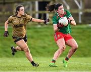 28 January 2023; Rachel Kearns of Mayo in action against Rachel O'Brien of Kerry during the 2023 Lidl Ladies National Football League Division 1 Round 2 match between Mayo and Kerry at the NUI Galway Connacht GAA Centre of Excellence in Bekan, Mayo. Photo by Piaras Ó Mídheach/Sportsfile