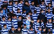 30 January 2023; A seagull flies over Blackrock College supporters during the Bank of Ireland Leinster Rugby Schools Senior Cup First Round match between Blackrock College and Presentation College Bray at Energia Park in Dublin. Photo by Ramsey Cardy/Sportsfile