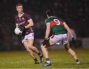 28 January 2023; Dylan McHugh of Galway in action against Diarmuid O'Connor of Mayo during the Allianz Football League Division 1 match between Mayo and Galway at Hastings Insurance MacHale Park in Castlebar, Mayo. Photo by Piaras Ó Mídheach/Sportsfile