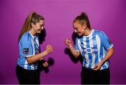 30 January 2023; Sarah McKevitt, left, and Katie Malone pose for a portrait during a DLR Waves squad portrait session at Beckett Park in Cherrywood, Dublin. Photo by Stephen McCarthy/Sportsfile