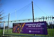 31 January 2023; A Kilmacud Crokes congratulations poster is seen on the outside the club in Stillorgan, Dublin as the CCCC of the GAA have ordered a replay of the AIB GAA Football All-Ireland Senior Club Championship Final between Kilmacud Crokes and Glen. Photo by David Fitzgerald/Sportsfile