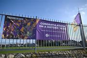 31 January 2023; A Kilmacud Crokes congratulations poster is seen on the outside the club in Stillorgan, Dublin as the CCCC of the GAA have ordered a replay of the AIB GAA Football All-Ireland Senior Club Championship Final between Kilmacud Crokes and Glen. Photo by David Fitzgerald/Sportsfile