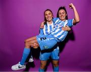 30 January 2023; Hannah Tobin Jones and Bronagh Kane, right, poses for a portrait during a DLR Waves squad portrait session at Beckett Park in Cherrywood, Dublin. Photo by Stephen McCarthy/Sportsfile