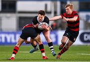 31 January 2023; Rory Allen of Newbridge College is tackled by Ivor Fenton, left, and Jasper Kelly of Kilkenny College during the Bank of Ireland Leinster Rugby Schools Senior Cup First Round match between Newbridge College and Kilkenny College at Energia Park in Dublin. Photo by Ben McShane/Sportsfile