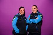 30 January 2023; Assistant manager Laura Heffernan and first team coach Aoibh Hall pose for a portrait during a DLR Waves squad portrait session at Beckett Park in Cherrywood, Dublin. Photo by Stephen McCarthy/Sportsfile