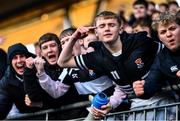 31 January 2023; Newbridge College supporters celebrate after the Bank of Ireland Leinster Rugby Schools Senior Cup First Round match between Newbridge College and Kilkenny College at Energia Park in Dublin. Photo by Ben McShane/Sportsfile
