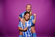30 January 2023; Amber Cosgrove and Michelle Doonan pose for a portrait during a DLR Waves squad portrait session at Beckett Park in Cherrywood, Dublin. Photo by Stephen McCarthy/Sportsfile