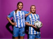 30 January 2023; Amber Cosgrove, left, and Michelle Doonan pose for a portrait during a DLR Waves squad portrait session at Beckett Park in Cherrywood, Dublin. Photo by Stephen McCarthy/Sportsfile