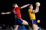 31 January 2023; Matthew Costello of DCU Dóchas Éireann in action against Paul Ring of MTU Cork during the HE GAA Sigerson Cup Quarter Final match between DCU Dóchas Éireann and MTU Cork at Dublin City University Sportsgrounds in Dublin. Photo by Ben McShane/Sportsfile