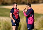 1 February 2023; Dave Kilcoyne and Ireland national scrum coach John Fogarty during Ireland rugby squad training at The Campus in Quinta da Lago, Portugal. Photo by Harry Murphy/Sportsfile