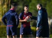 1 February 2023; Ross Byrne, centre, speaks with Jonathan Sexton, and Ireland head coach Andy Farrell during Ireland rugby squad training at The Campus in Quinta da Lago, Portugal. Photo by Harry Murphy/Sportsfile