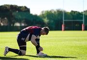 1 February 2023; Peter O’Mahony laces his boots during Ireland rugby squad training at The Campus in Quinta da Lago, Portugal. Photo by Harry Murphy/Sportsfile