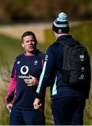 1 February 2023; Ireland national scrum coach John Fogarty speaks to Ireland forwards coach Paul O'Connell during Ireland rugby squad training at The Campus in Quinta da Lago, Portugal. Photo by Harry Murphy/Sportsfile