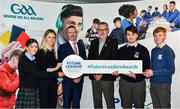 1 February 2023; Uachtarán Chumann Lúthchleas Gael Larry McCarthy, third from right, with, from left, Aoibhinn O'Meara from Maynooth Post Primary, Zoe Ellingstad from Colaiste Muire Ennis, GAA National Future Leaders Coordinator Eoghan Hanley, Ryan Brady from Virginia College, Seamus Hennelly from Gort Community School, during a GAA PDST Future Leaders promotion event at Croke Park in Dublin. Photo by Sam Barnes/Sportsfile