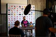 1 February 2023; Andrew Porter speaks to media during Ireland rugby media conference at The Campus in Quinta da Lago, Portugal. Photo by Harry Murphy/Sportsfile